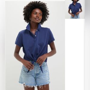 NWT Navy Pique Tie Front Courtney Polo Size XS